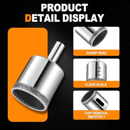 KATA 10PCS Diamond Drill Bit Set for Glass, Tile, Ceramic, Marble, Granite - color: 10 PCS Diamond Hole Saw Kit