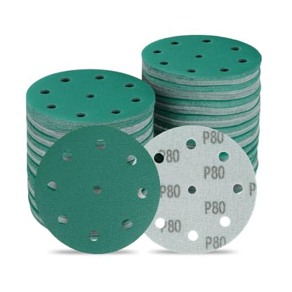 5 Inch 9 Hole Wet Dry P80 Grit Sanding Discs - 50 Pack Box - size: 80 Grit