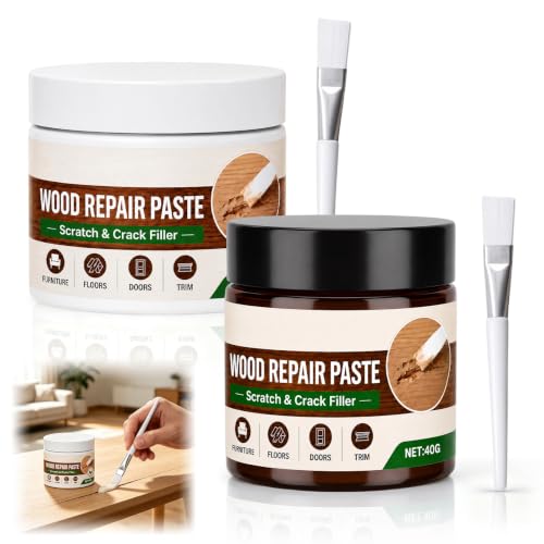 2Pcs Wood Repair Paste for Furniture and Floor, Wood Furniture Repair Kit, Can Quickly Repair Minor Scratches and Abrasions, for Tables, Chairs, Doors, Cabinets, Wood Surfaces(White + Brown)