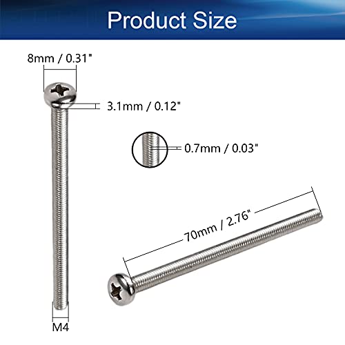 30Pcs M4-0.7 x 70mm Pan Head Phillips Machine Screws - size: M4 x 70mm