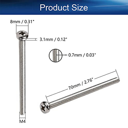 30Pcs M4-0.7 x 70mm Pan Head Phillips Machine Screws - size: M4 x 70mm