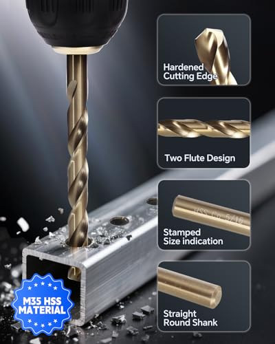 COMOWARE Cobalt Drill Bit Set- 29Pcs M35 High Speed Steel Twist Jobber Length for Hardened Metal, Stainless Steel, Cast Iron and Wood Plastic with Metal Indexed Storage Case, 1/16"-1/2" - size: M35 29PCS