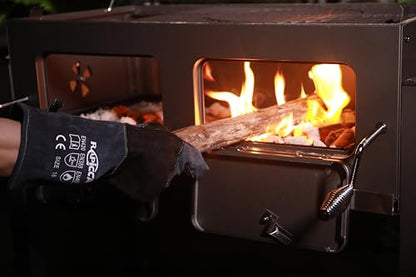 RAPICCA Fireplace Fire Pit Gloves, 932°F Fireproof Leather, 16in Dark Grey - color: Dark-grey(length 16in)
