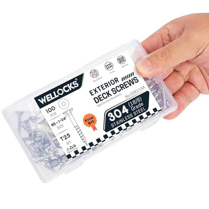WELLOCKS #8 x 1-1/4 in 304 Stainless Deck Screws, 100 PCS - size: #8×1-1/4"