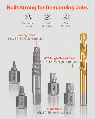 VEVOR 41-Piece Screw Extractor and Left Hand Drill Bits Set, Easy Out Screw Extractor Kit with HSS Steel Reverse Drill Bit for Broken Nuts, Stripped Bolts Remove, Adapters - size: 41 PCS