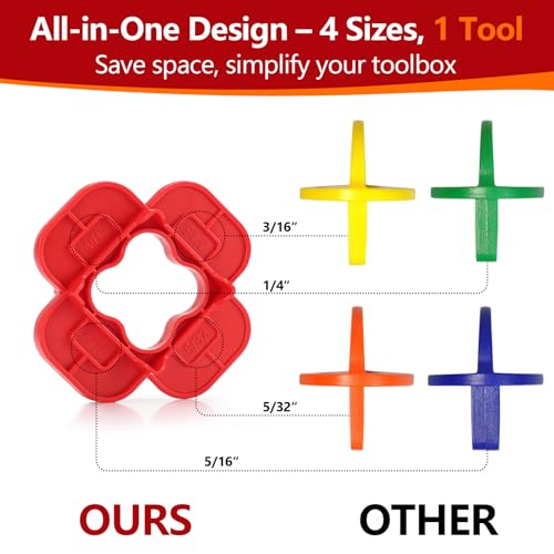 12 Packs 4-in-1 Multi-Size Deck Spacers Tool (5/32", 3/16", 1/4", 5/16") for Composite, PVC, Hardwood & Pressure Treated Decking Board - Red & Blue Options, Easy-to-Use Deck Board Spacers Gap Tool - color: Red