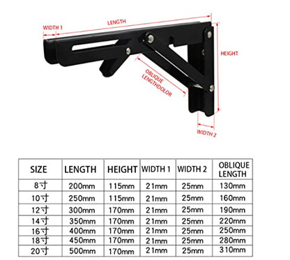 Black Folding Shelf Brackets Max. Load 220 lb, Heavy Duty DIY Wall Mounted Shelf Bracket Space Saving for Table Work Bench (18 INCH-2PCS) - size: 18 INCH-2PCS