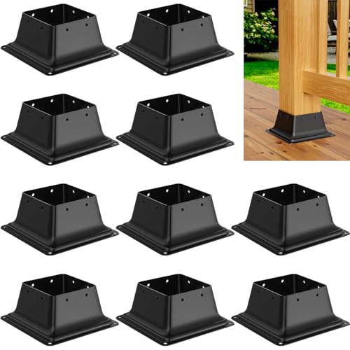 4x4 Post Base 10Pcs, Internal 3.58"x3.58" Heavy Duty Powder-Coated Steel Post Bracket Fit for Standard Wood Post Anchor, Decking Post Base for Deck Porch Handrail Railing Support