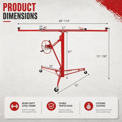 Winado 16 ft Drywall Lift Panel Rolling Hoist Jack Lifter for Sheetrock - color: Red, size: 16 ft