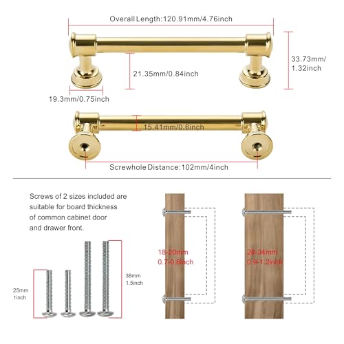 TUNNY 10 Pack Cabinet Handles-4"/102mm Screw Spacing Polished Gold Cabinet Pulls Drawer Pulls Cabinet Hardware Kitchen Cabinet Handles for Bathroom Dresser Pulls TU10187 - color: Polished Gold, size: 4"(102mm)Hole Center-10Pcs