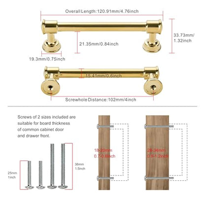 TUNNY 10 Pack Cabinet Handles-4"/102mm Screw Spacing Polished Gold Cabinet Pulls Drawer Pulls Cabinet Hardware Kitchen Cabinet Handles for Bathroom Dresser Pulls TU10187 - color: Polished Gold, size: 4"(102mm)Hole Center-10Pcs