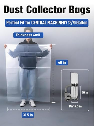 8PCs Central Machinery Dust Collector Bags Replacement for Harbor Freight (19.5" Dia), Heavy Duty 35 and 70 Gallon Clear Plastic Bags,Large Dust Collection Bags for Woodworking,Single 4mil/Double 8mil