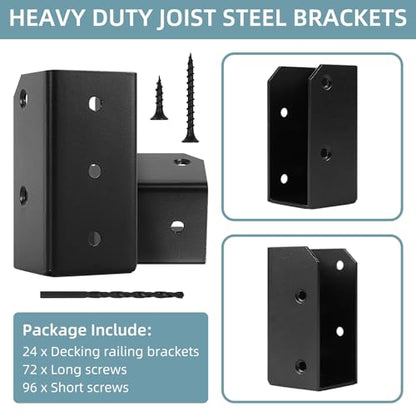 Deck Railing Brackets Connectors, 2x4 Brackets (Actual 1.5"x3.5") for Fence Railing Handrail Stair Wood Lumber Post with Screws, Black (Parallel,12 Pcs)