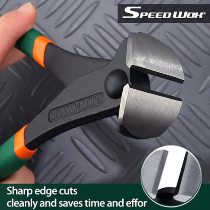 SPEEDWOX 7 Inch End Cutting Pliers, Nail Puller, Wire Cutter, Green & Orange, Limited Warranty - size: 7"