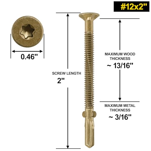 #12 x 2 Self-Tapping Trailer Deck Screws,79PcsT25 Star Bits Screws - color: Gold, size: #12 x 2in 79pcs