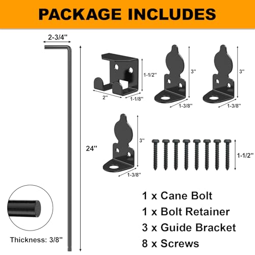 24" Cane Bolt Drop Rod for Gate, Heavy Duty Gate Latch 1 Pack - color: 24"-Black, size: 1 Pack