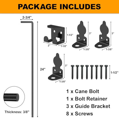 24" Cane Bolt Drop Rod for Gate, Heavy Duty Gate Latch 1 Pack - color: 24"-Black, size: 1 Pack