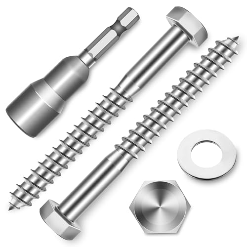 (6-Set) 1/2 x 4 Lag Screws, Stainless Steel Heavy Duty Hex Head Lag Bolts for Wood, Commercial/Industrial Grade 1/4 Bolts, Mounting Screws Bolts Kit, Bright Finish by Marysino - color: Silver, size: 1/2 x 4"