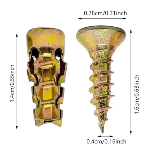 6×14mm Short Expansion Screw Set, Anchors and Screws for Cabinet Hinge Maintenance and Thread Repair, 10/30/50/100pcs, Fits Multiple Materials to Steady Loose Cabinet Door Structures (50, Gold)