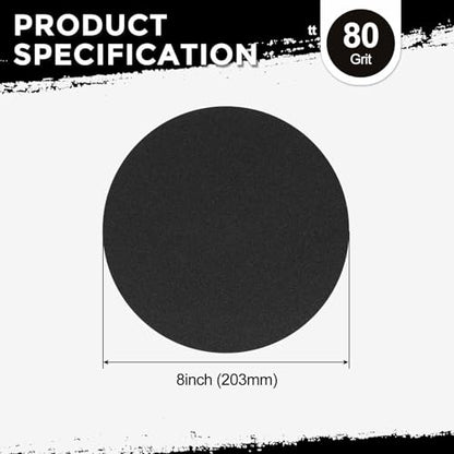 50Pcs Sanding Discs 8In 80Grit Hook and Loop Sandpapers Black - color: Black, size: 8 Inch(80 Grit)