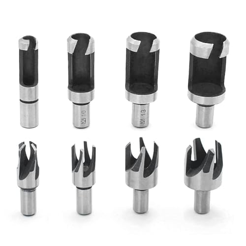 8-Piece Wood Plug Cutter Drill Bit Set for DIY Woodworking Projects with Tapered and Straight Cutters for Long-Lasting and Precise Hole Plugging