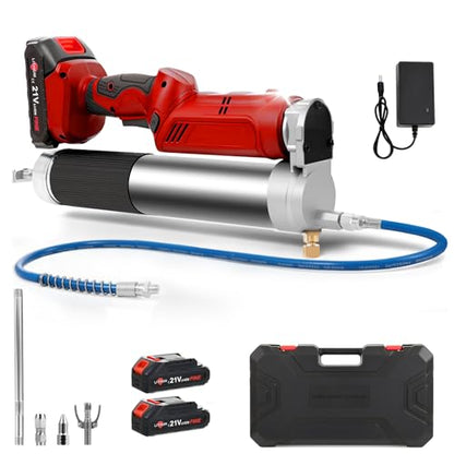 Electric Grease Gun 12,000 PSI 5.3 oz/min, 2-in-1 Cordless Battery Powered Grease Gun Kit with with 2 * 2.0AH Batteries, Bright LED Light, 3 Couplers, Compatible Standard Cartridge