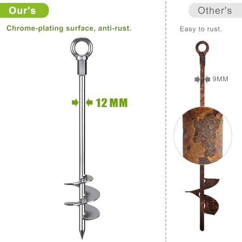 Insaga 30'' Ground Anchors Screw in Heavy Duty 12mm Solid Steel, 3" Spiral Blade with Smooth Edges, Fully Welded Design for Mobile Home, Shed, Trampoline, Swing Set, Carport, Earth, Tent, 2Pack - color: 30''-2pcs
