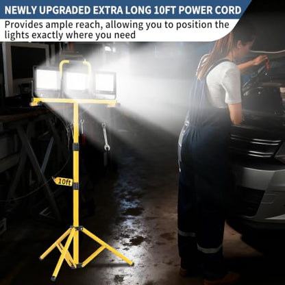30000LM LED Work Light with Stand & Tripod 3 Head Dimmable IP66 - color: 3 Pack