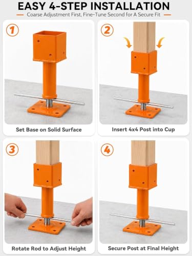 4 Pack Screw Jack Post, 4" x 4" Adjustable Screw Jacks