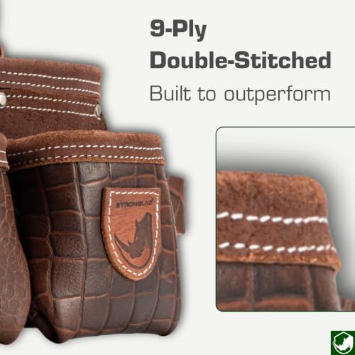 STRONGLAD Premium Embossed Top-Grain Leather, Carpenter Tool Belt - 21-Pocket Framing Tool Belt, Brown-Red Construction Gear with Stainless Steel Hardware