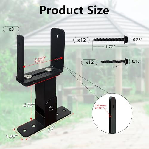 3Pcs Roof Riser Brackets Kit, Adjustable Pergola Kit for Wood Post - size: 3P Roof Riser Brackets