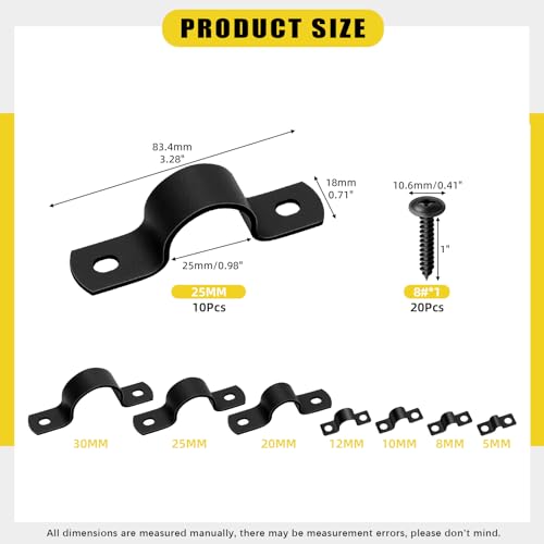 10pcs 25mm 2 Hole Pipe Clamps with Screws for Pipe Fixing - size: 25mm
