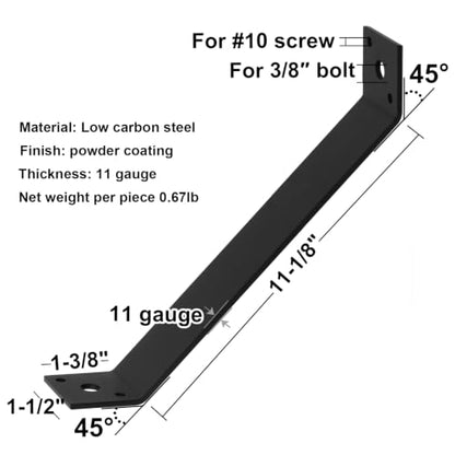 4 Pack 11-1/8" x 1-1/2" 45-Degree Angle Bracket for Post Pergola - size: 11-1/8" x 1-1/2"