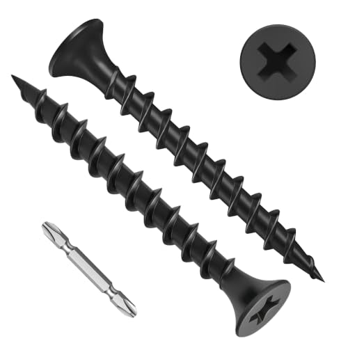 Mellewell #8 x 1-1/2" Black Coarse Thread Sharp Point Self Tapping Drywall Screws, #2 Phillips Bugle Head Wood Screw for Dry Wall Sheetrock Wood, Drive Bit Included, 1 LB - color: Black, size: #8 x 1-1/2"