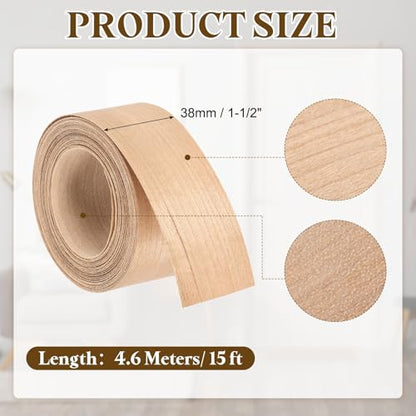 uxcell 1-1/2 Inch x 15ft Wood Veneer Edge Banding, Pre-Glued Flexible Cherry Wood Edging Strips, Iron on with Hot Melt Adhesive Wood Tape for Cabinet Repair and Furniture Restoration - size: 1-1/2 Inch x 15ft