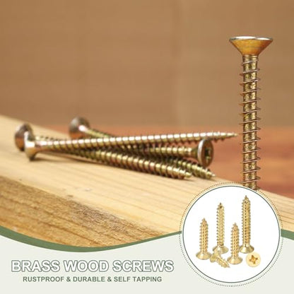 Brass Wood Screws Self Tapping Screws, M2 x 6 mm Flat Cross Head Fit for Door Hinges Electronics Furniture (100 Pack, Gold Tone) - size: M2 x 6 mm