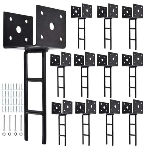 TPSHKE12 Pack U Shape Post Anchor, 4"x 4" Post Base for Concrete, Design Patented Product, 11 Gauge 3 mm Thickness Galvanized Black Pergola Deck Bracket with Screws(Inner Dia 3.6x3.6)