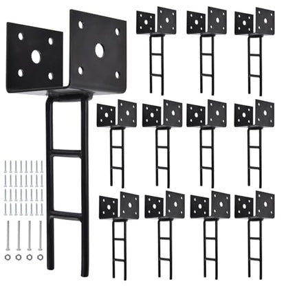 TPSHKE12 Pack U Shape Post Anchor, 4"x 4" Post Base for Concrete, Design Patented Product, 11 Gauge 3 mm Thickness Galvanized Black Pergola Deck Bracket with Screws(Inner Dia 3.6x3.6)