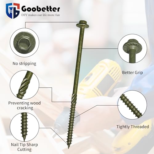 #14 x 6 Structural Lag Wood Screws, Heavy Duty Timber Screws, 50 PCS - color: Green, size: #14 x 6"