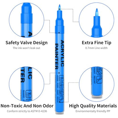 Blue Acrylic Paint Pens 6 Pcs Permanent Marker Pens Extra Fine - color: Blue
