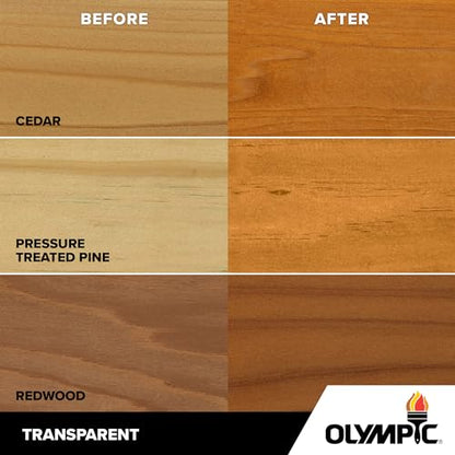 Olympic Maximum 5 gal Cedar Transparent Exterior Wood Stain & Sealer in One - color: Cedar, size: 5 Gallon, style: Transparent