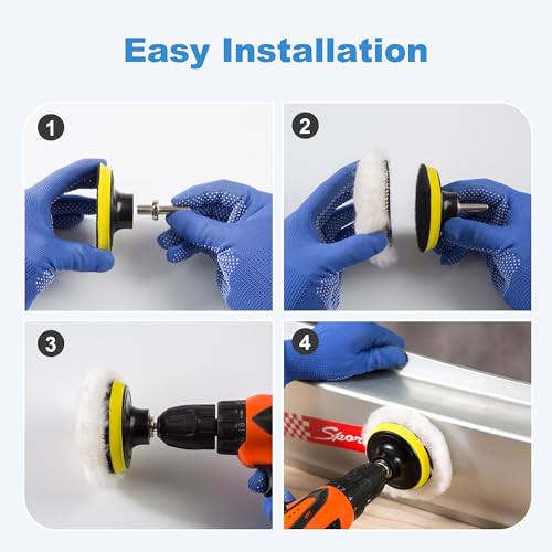 S SATC Wool Polishing Buffing Pad Set with 5PCS 3 Inch Wool Buffing Wheel for Drill, Hook and Loop Back Pad with M10 Drill Adapter, Compound Waxing and Polishing for Car Polisher - size: 3 Inches-7PCS