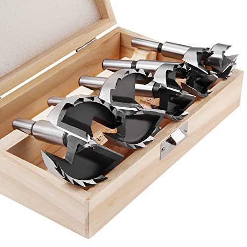 HPHOPE Forstner Bit Set 5Pcs - Forstner Bits for Wood, Wood Drilling with Round Shank, Drill Accessories, Size 1", 1-3/8", 1-1/2", 2", 2-1/8" with Storage Case - size: 5 Pcs Set