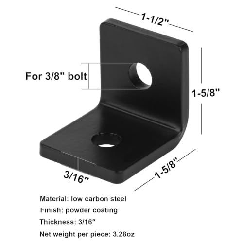 10 PCS 1-1/2" Heavy Duty L Angle Bracket, Black Rafter Clips, 3/16" Thick - size: 1-1/2" x 1-5/8"