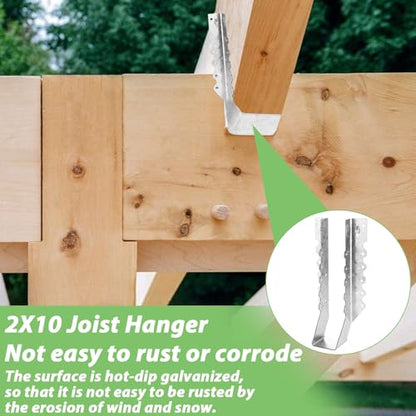 20PCS 2x10 Joist Hanger, 18 Gauge Galvanizing Face Mount Joist Hangers, Hurricane Ties for Rafters Tie Brackets Great for Floor Deck, Ceiling Joists, Wood, Roofs