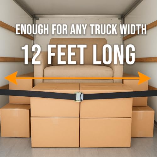 BoxerTool Wood Rail Straps - Rental Truck Tie Down Straps - Cam Buckle with Slotted Hook - Tie Down - Box Trucks, Wood Slat Rails - size: 2" X 12'