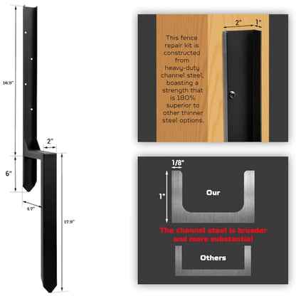Heavy Duty Fence Post Repair Kit, Anchor Spike, Double-Leg, Set 1 - color: Set 1