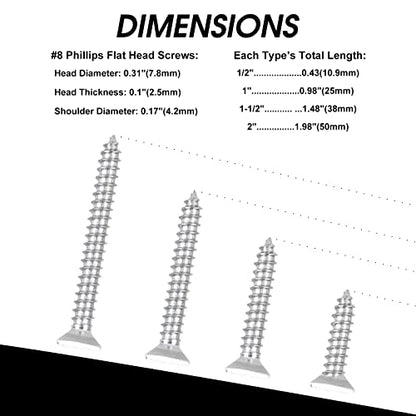 100 PCS #8X1-1/2(1.5 inch) Stainless Steel Phillips Flat Head Wood Screws,Stainless Steel 18-8 A2(304) Screw,Home Screw Kit by QISHENG - color: Colorless, size: #8X1-1/2"(1.5 inch)