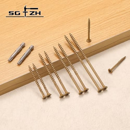 #8 x 1 Inch Deck Screws (205Pcs) 1lb. Carbon Steel, Yellow, Flat Head, Rust Resistant epoxy Coated, with T25 Star Bit - color: Yellow, size: #8 x 1"