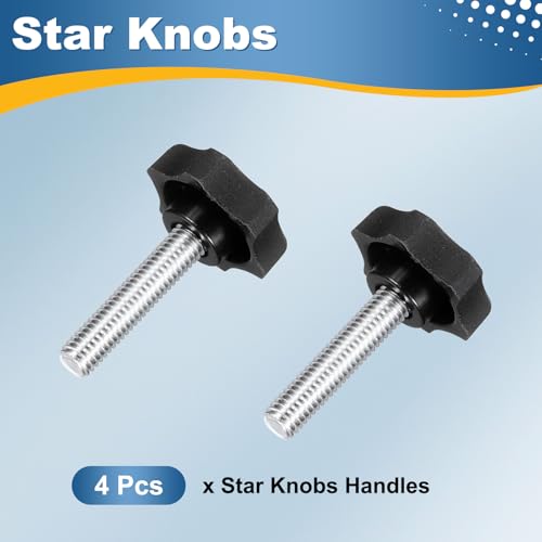 HARFINGTON 4 Pcs Star Knobs Handles M8 x 35mm (1.25mm Pitch) Male Thread Metric Carbon Steel Hand Tightening Clamping Screws Threaded Stud Knob Bolts for Woodworking Jigs, Black - size: M8 x 35mm